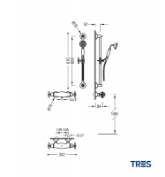 MEDIDAS KIT DE DUCHA TERMOSTATICO MONOCLASIC TRES GRIFERIA